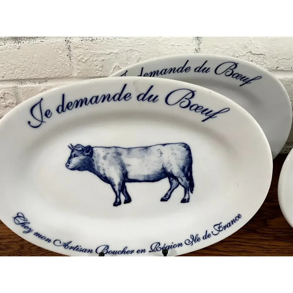 Williams Sonoma Je Demande du Boeuf Oval Serving Platters Lot 4 French Butcher